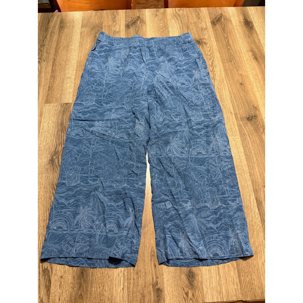 J.Jill Pants Womens Size M Blue Pants Tropical Palm Tree Print Pull On Wide Leg
